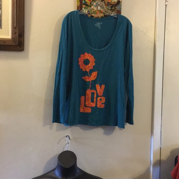 Old Navy Tops - Old Navy “Flower Power” Teal Long Sleeve Tee